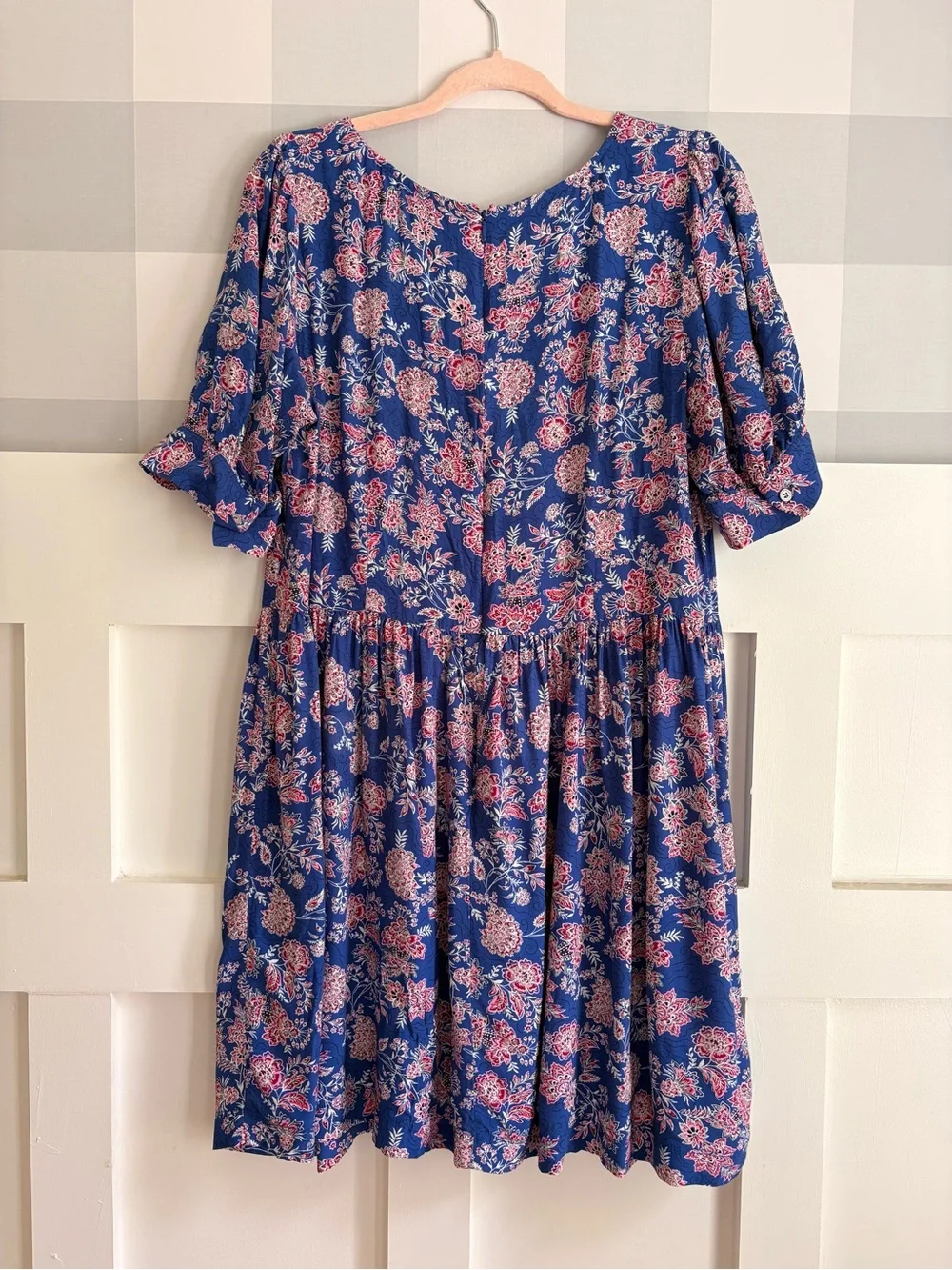 LOFT Blue Floral Scoop-Neck Mini Dress 12 - Picture 3 of 9